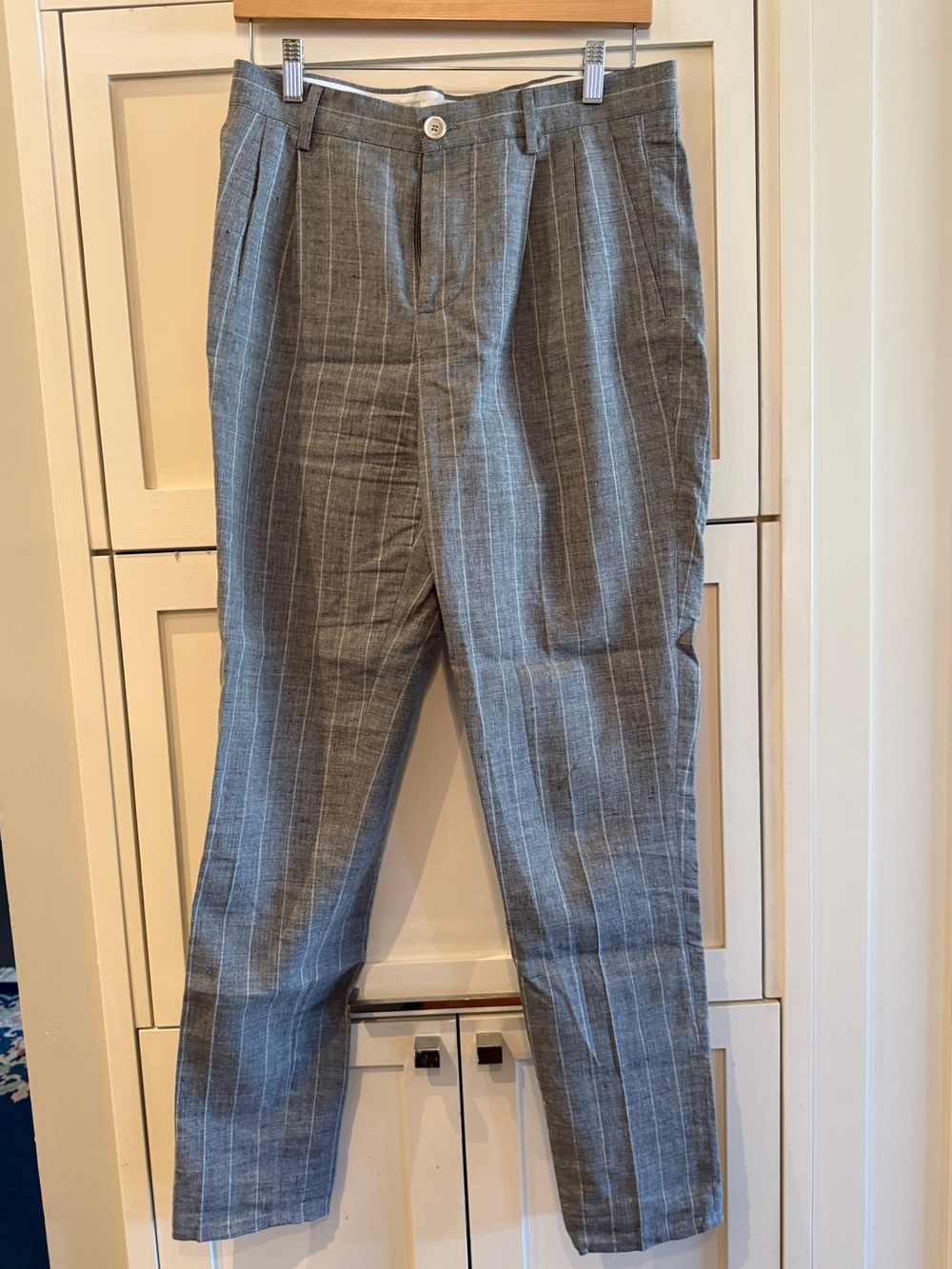 Brunello Cucinelli Gray Pinstripe Tailored Pants